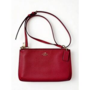 Coach Lyla 57135E Red Leather Double Zip Crossbody Bag Purse Handbag